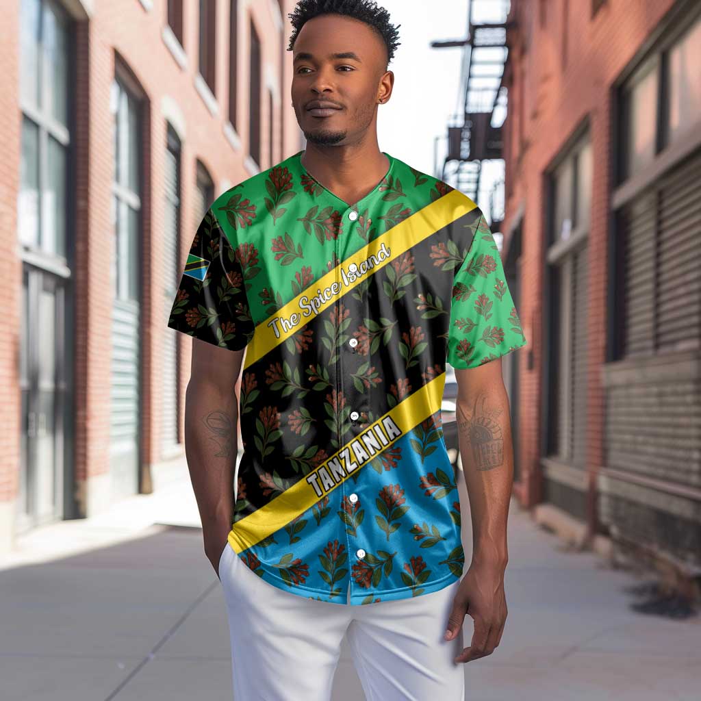 Tanzania Spice Island Baseball Jersey with Clove Leaf Pattern and National Flag Colors TS04