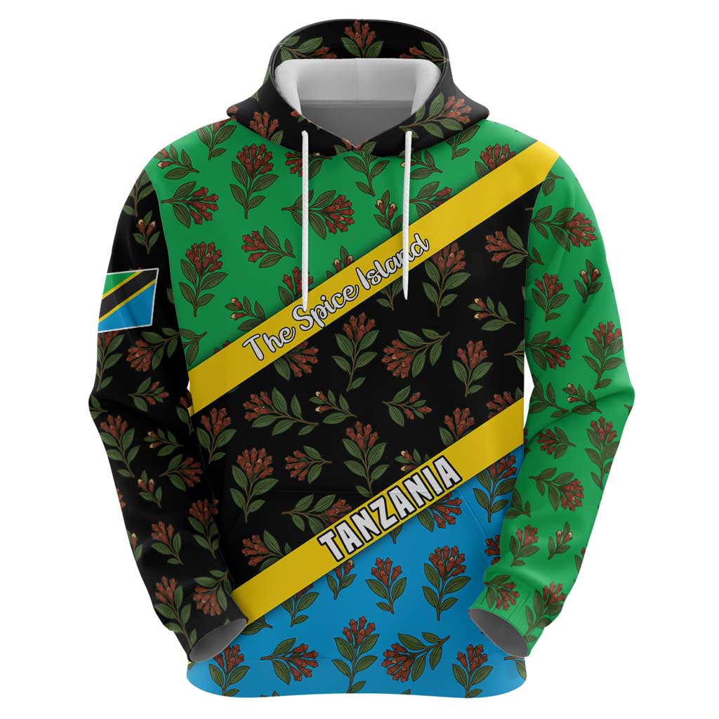 Tanzania Spice Island Hoodie with Clove Leaf Pattern and National Flag Colors TS04