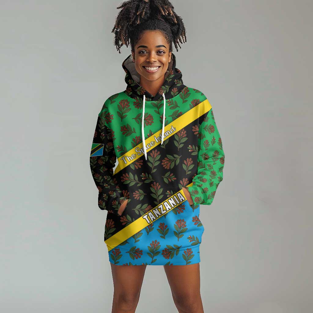 Tanzania Spice Island Hoodie Dress with Clove Leaf Pattern and National Flag Colors TS04