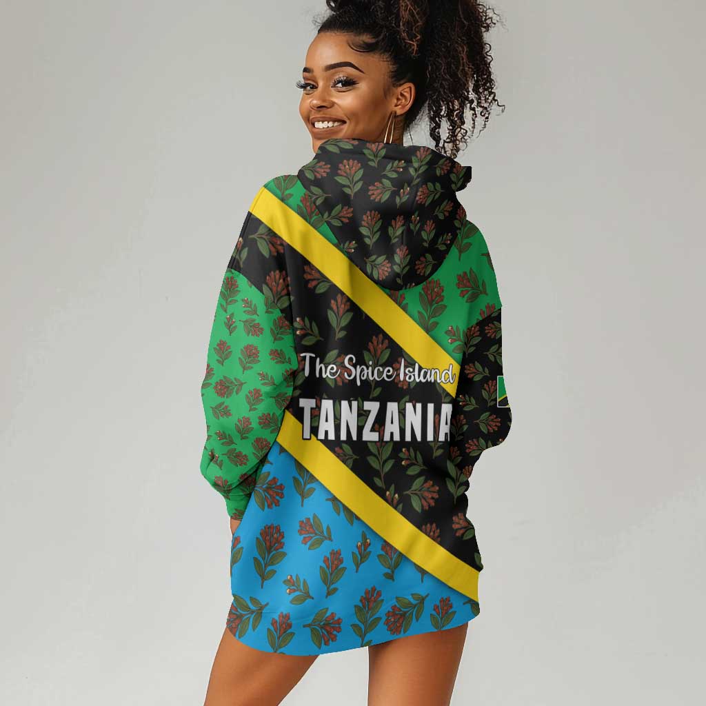 Tanzania Spice Island Hoodie Dress with Clove Leaf Pattern and National Flag Colors TS04