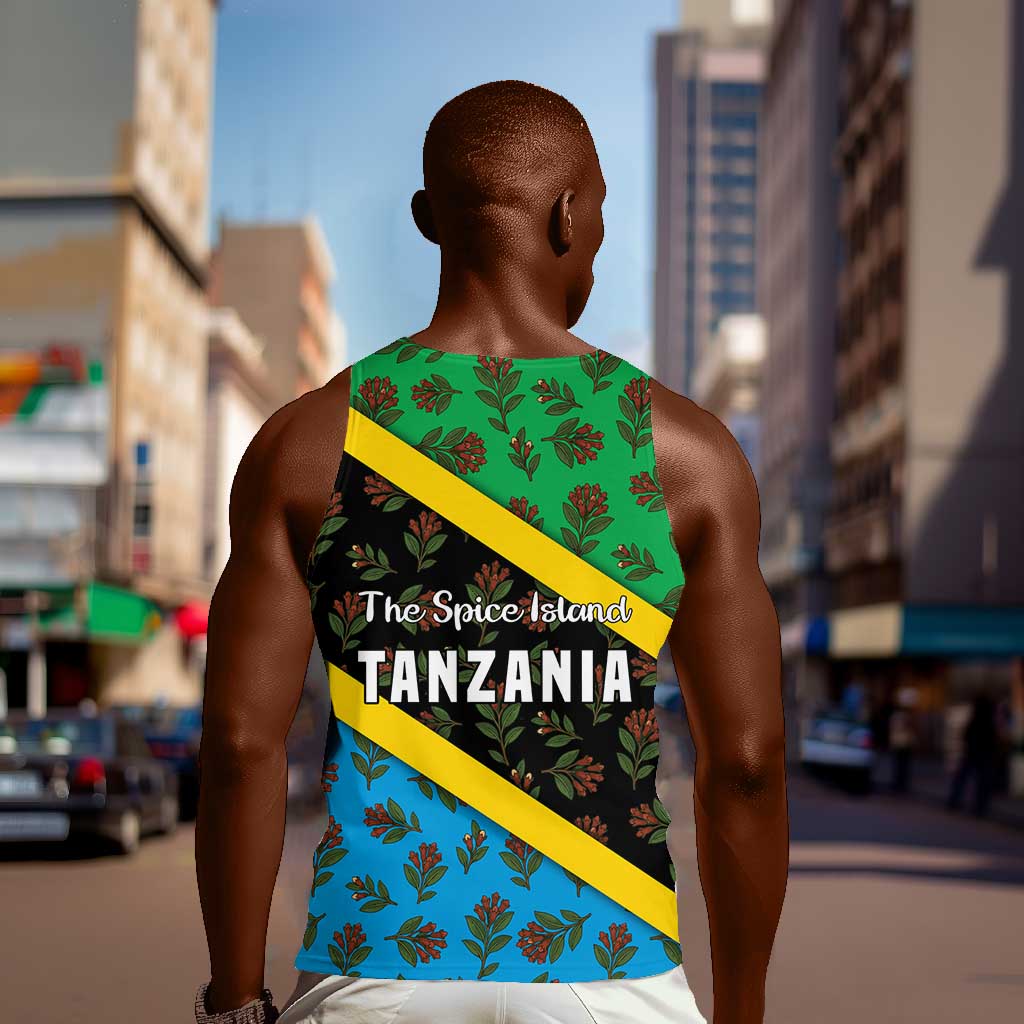 Tanzania Spice Island Men Tank Top with Clove Leaf Pattern and National Flag Colors TS04