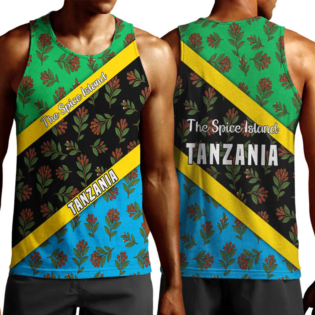 Tanzania Spice Island Men Tank Top with Clove Leaf Pattern and National Flag Colors TS04