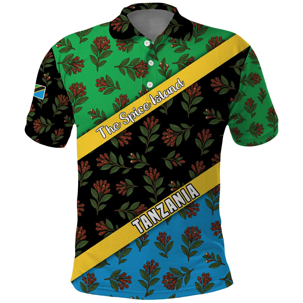 Tanzania Spice Island Polo Shirt with Clove Leaf Pattern and National Flag Colors TS04
