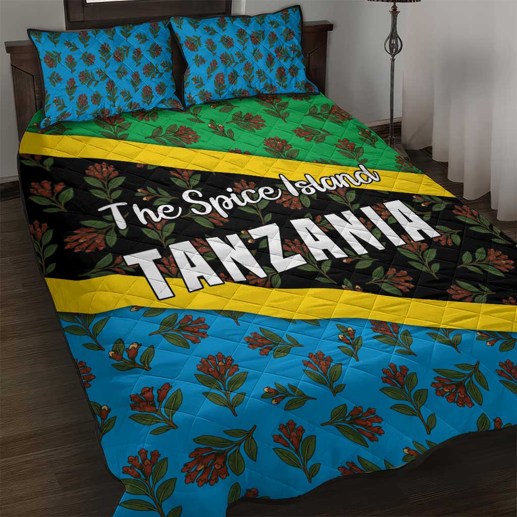 Tanzania Spice Island Quilt Bed Set with Clove Leaf Pattern and National Flag Colors TS04