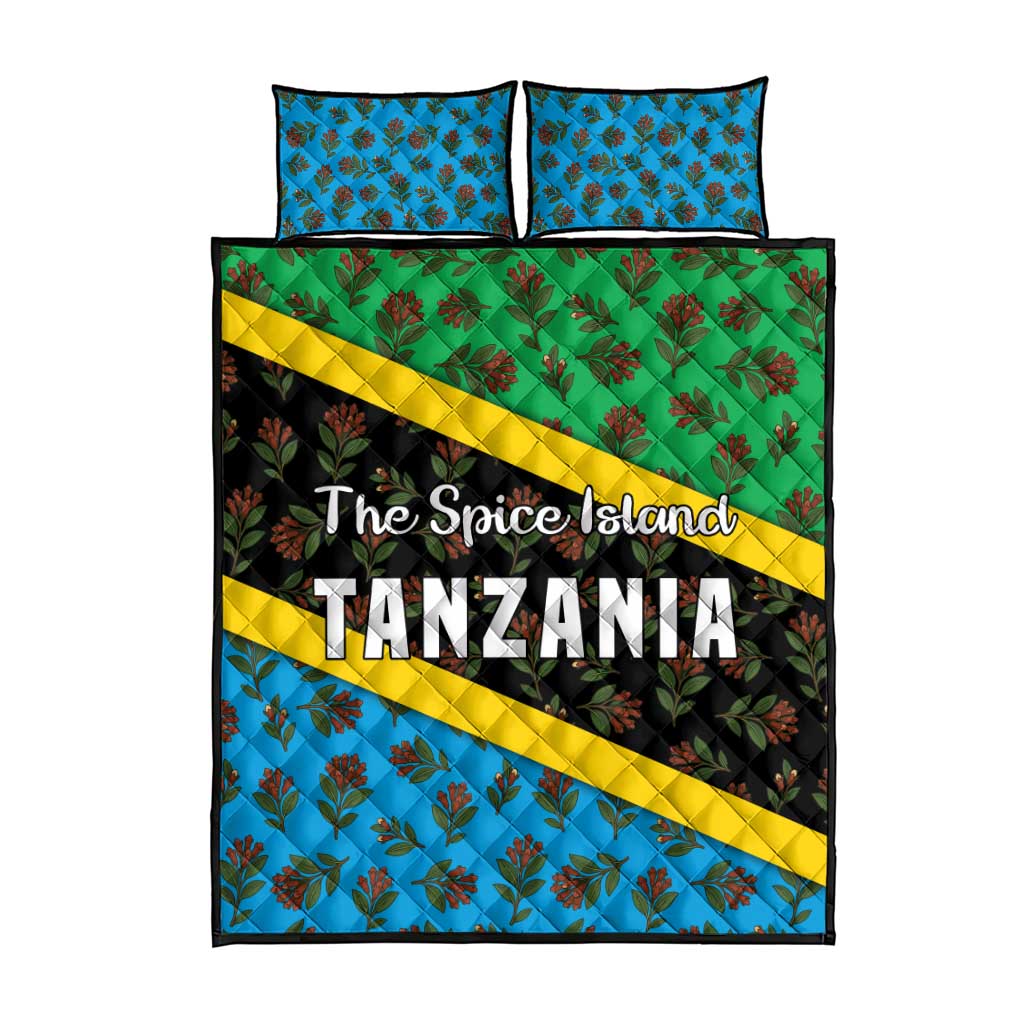 Tanzania Spice Island Quilt Bed Set with Clove Leaf Pattern and National Flag Colors TS04