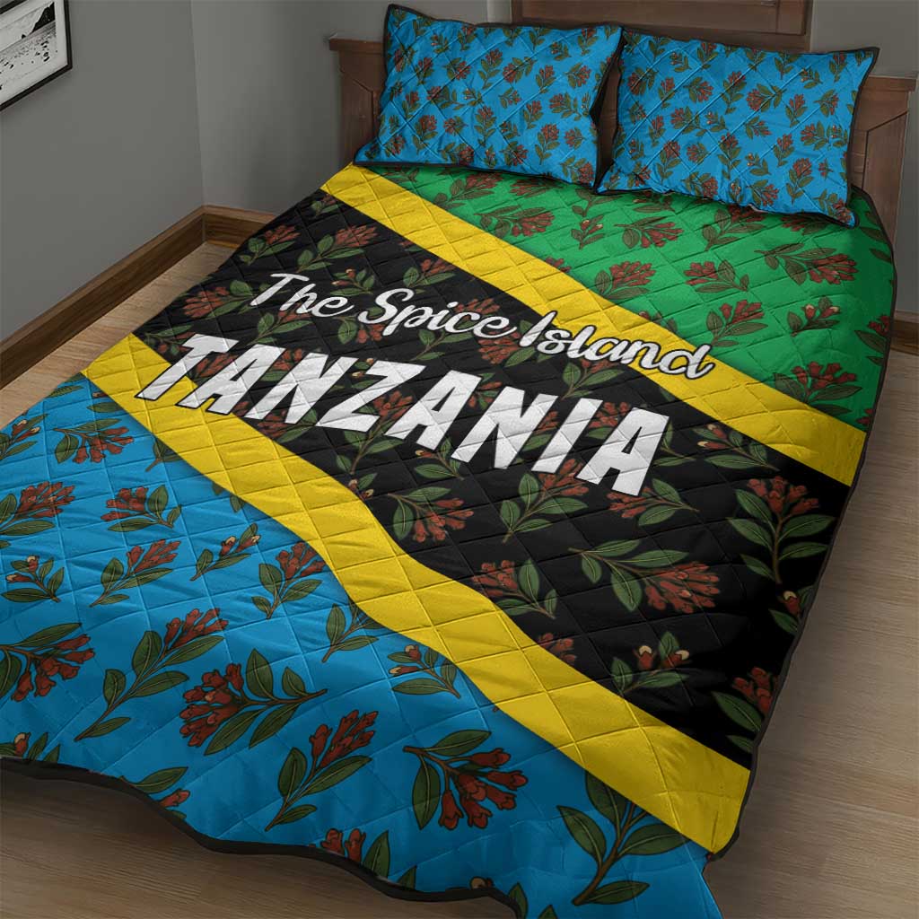 Tanzania Spice Island Quilt Bed Set with Clove Leaf Pattern and National Flag Colors TS04
