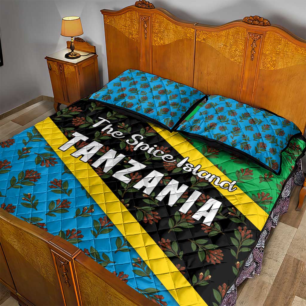 Tanzania Spice Island Quilt Bed Set with Clove Leaf Pattern and National Flag Colors TS04