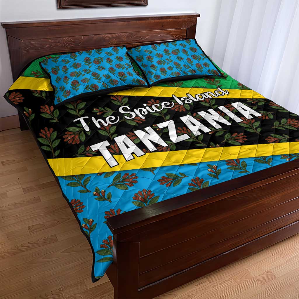 Tanzania Spice Island Quilt Bed Set with Clove Leaf Pattern and National Flag Colors TS04