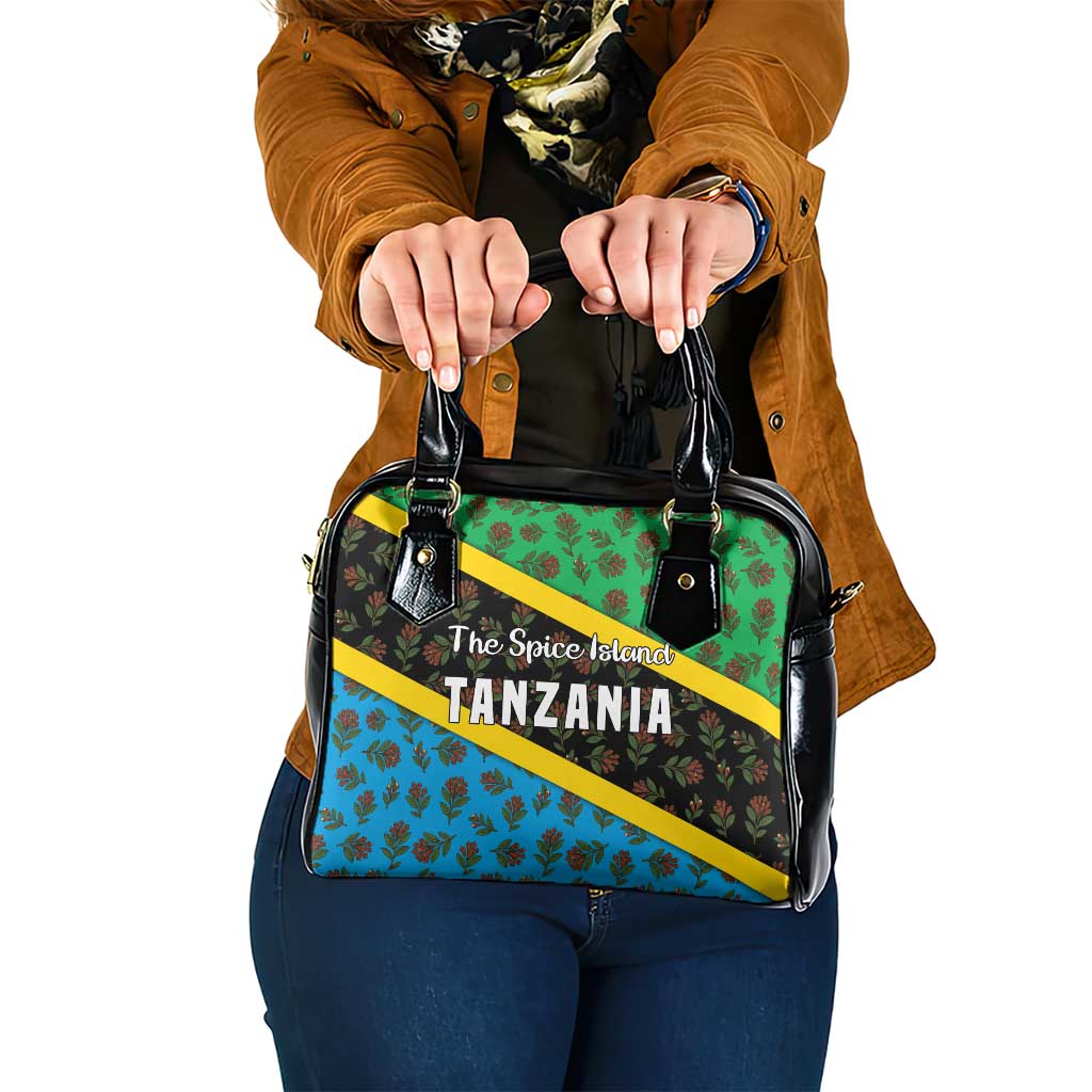Tanzania Spice Island Shoulder Handbag with Clove Leaf Pattern and National Flag Colors TS04