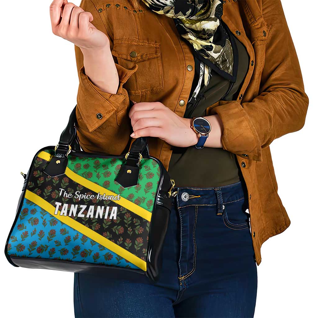Tanzania Spice Island Shoulder Handbag with Clove Leaf Pattern and National Flag Colors TS04