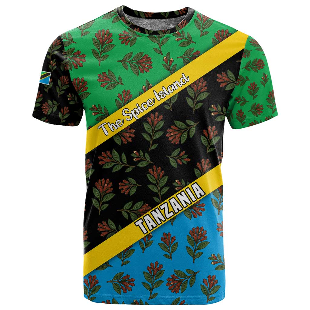 Tanzania Spice Island T shirt with Clove Leaf Pattern and National Flag Colors TS04