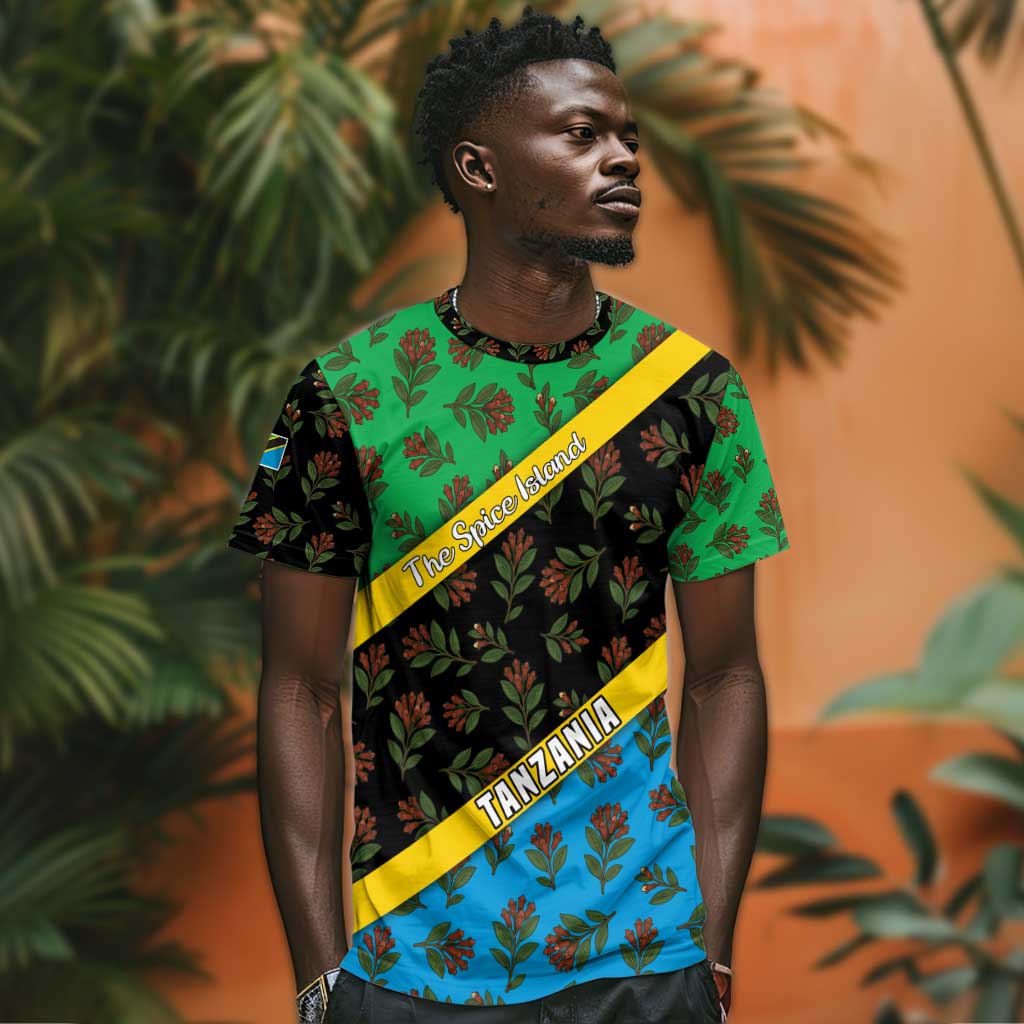 Tanzania Spice Island T shirt with Clove Leaf Pattern and National Flag Colors TS04
