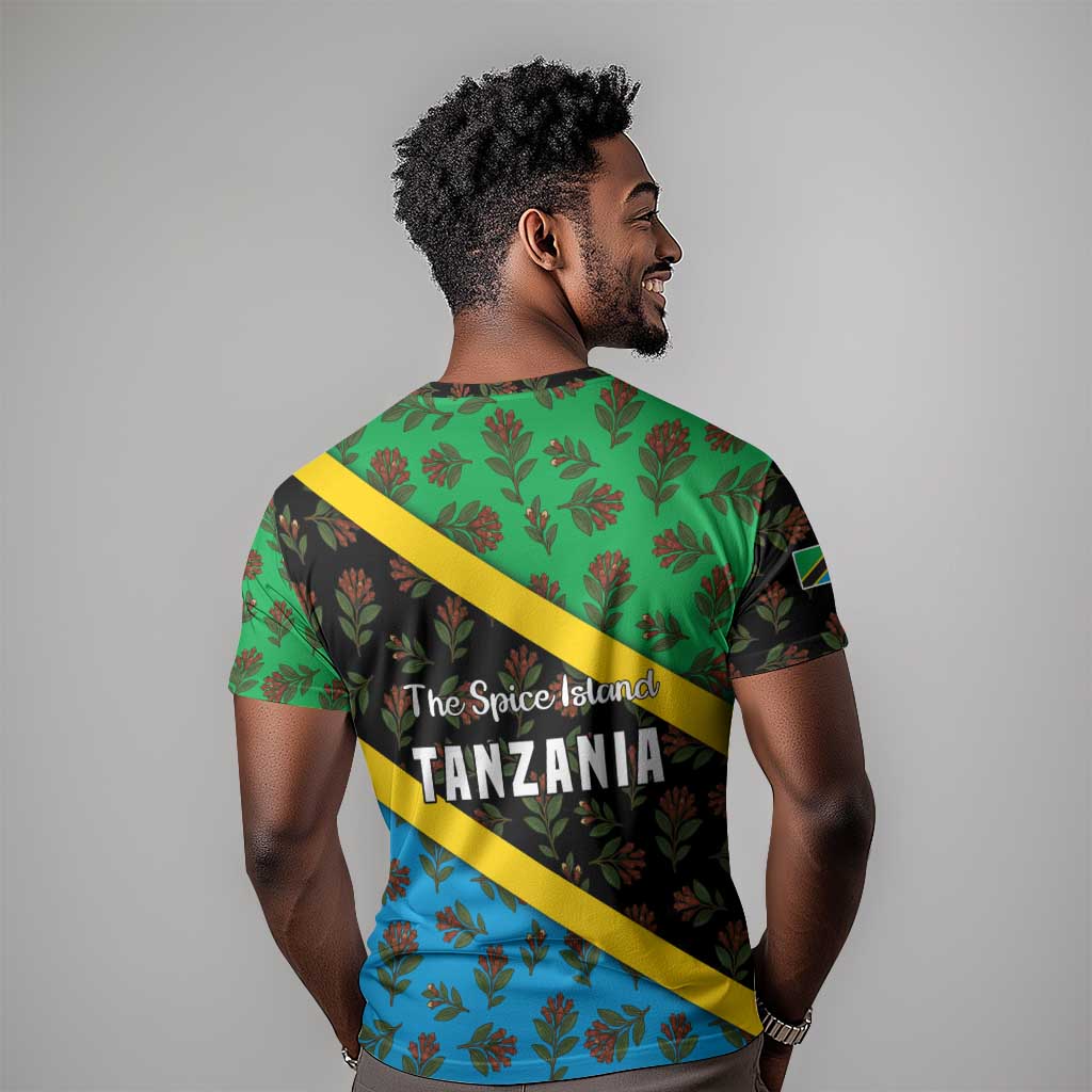 Tanzania Spice Island T shirt with Clove Leaf Pattern and National Flag Colors TS04