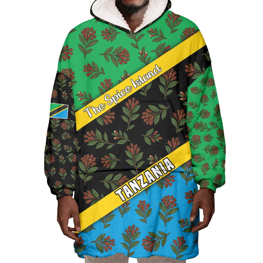 Tanzania Spice Island Wearable Blanket Hoodie with Clove Leaf Pattern and National Flag Colors TS04