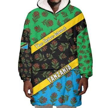 Tanzania Spice Island Wearable Blanket Hoodie with Clove Leaf Pattern and National Flag Colors TS04
