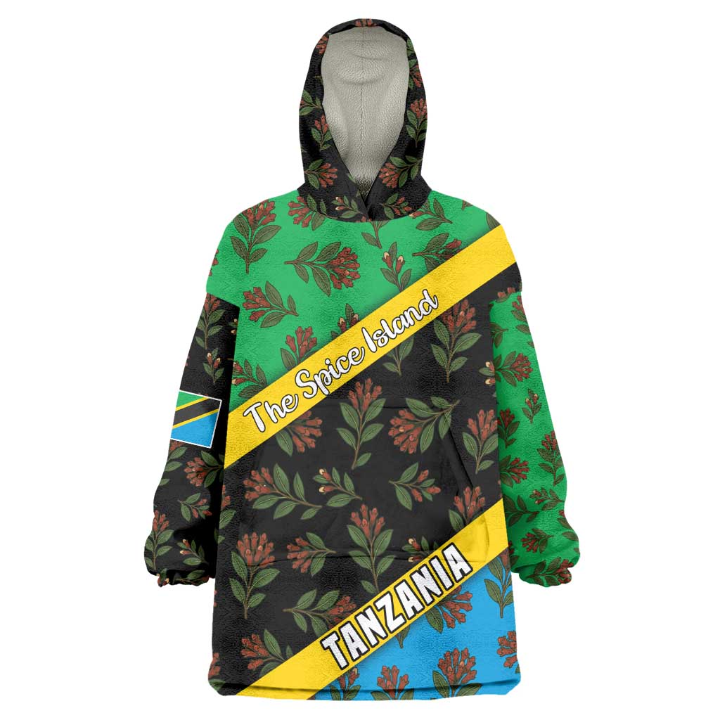 Tanzania Spice Island Wearable Blanket Hoodie with Clove Leaf Pattern and National Flag Colors TS04