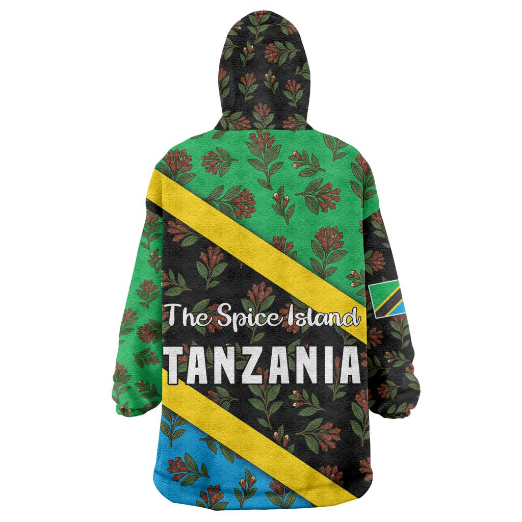 Tanzania Spice Island Wearable Blanket Hoodie with Clove Leaf Pattern and National Flag Colors TS04
