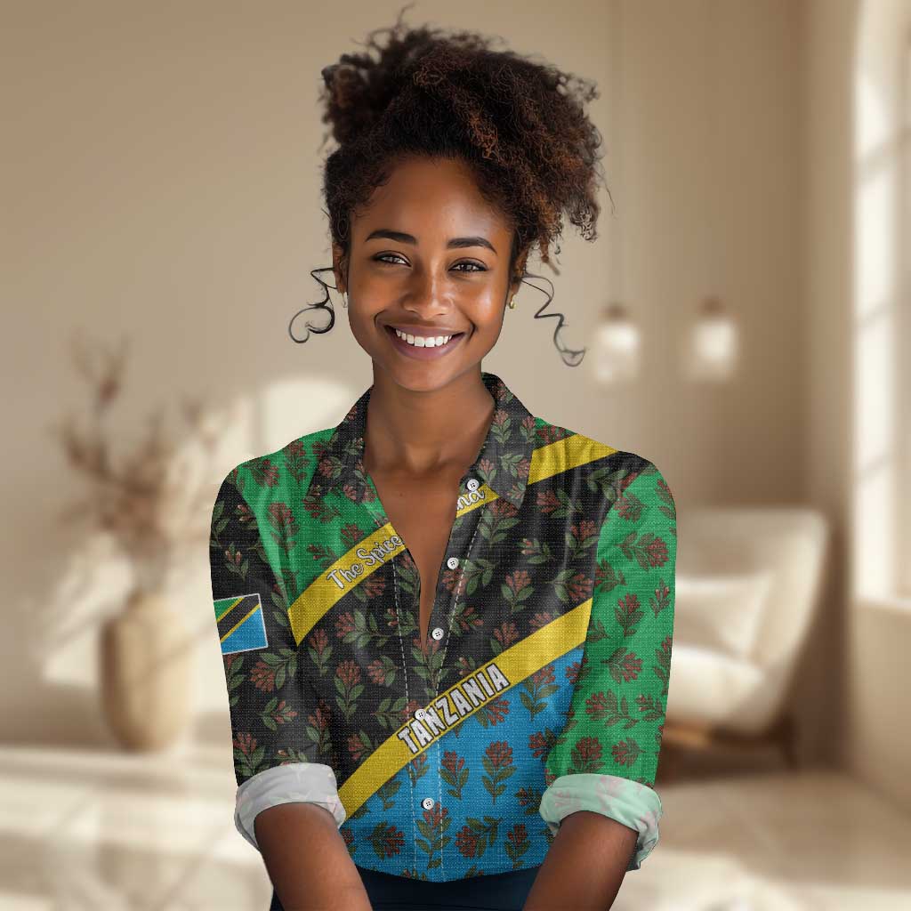 Tanzania Spice Island Women Casual Shirt with Clove Leaf Pattern and National Flag Colors TS04
