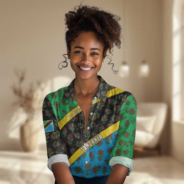 Tanzania Spice Island Women Casual Shirt with Clove Leaf Pattern and National Flag Colors TS04