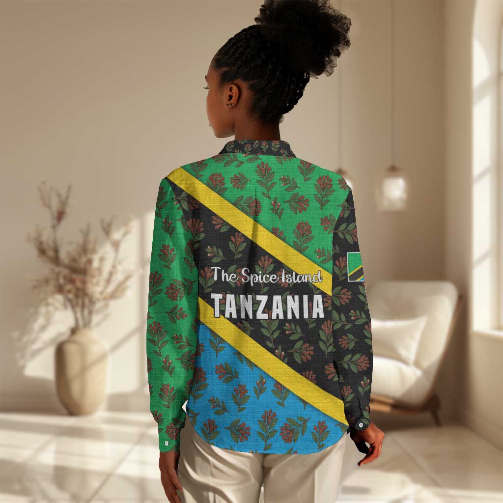 Tanzania Spice Island Women Casual Shirt with Clove Leaf Pattern and National Flag Colors TS04