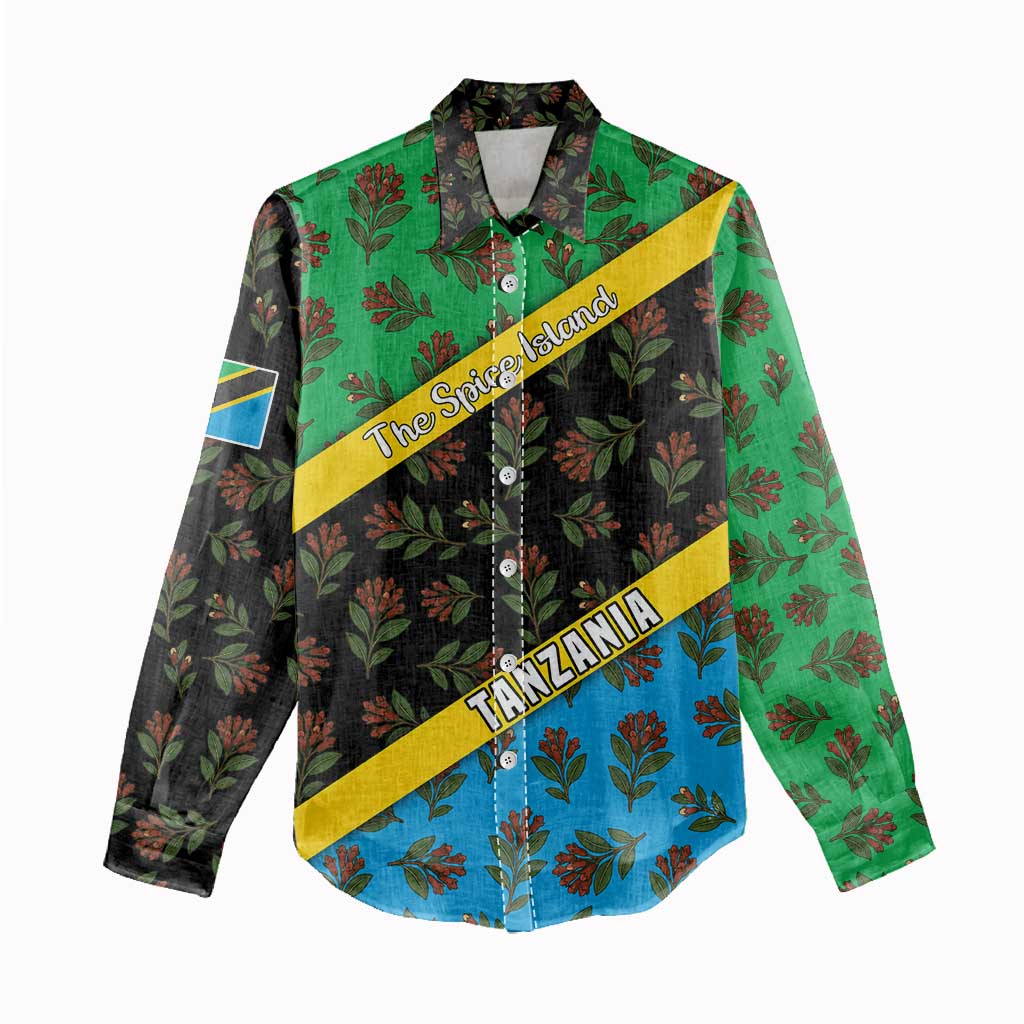 Tanzania Spice Island Women Casual Shirt with Clove Leaf Pattern and National Flag Colors TS04