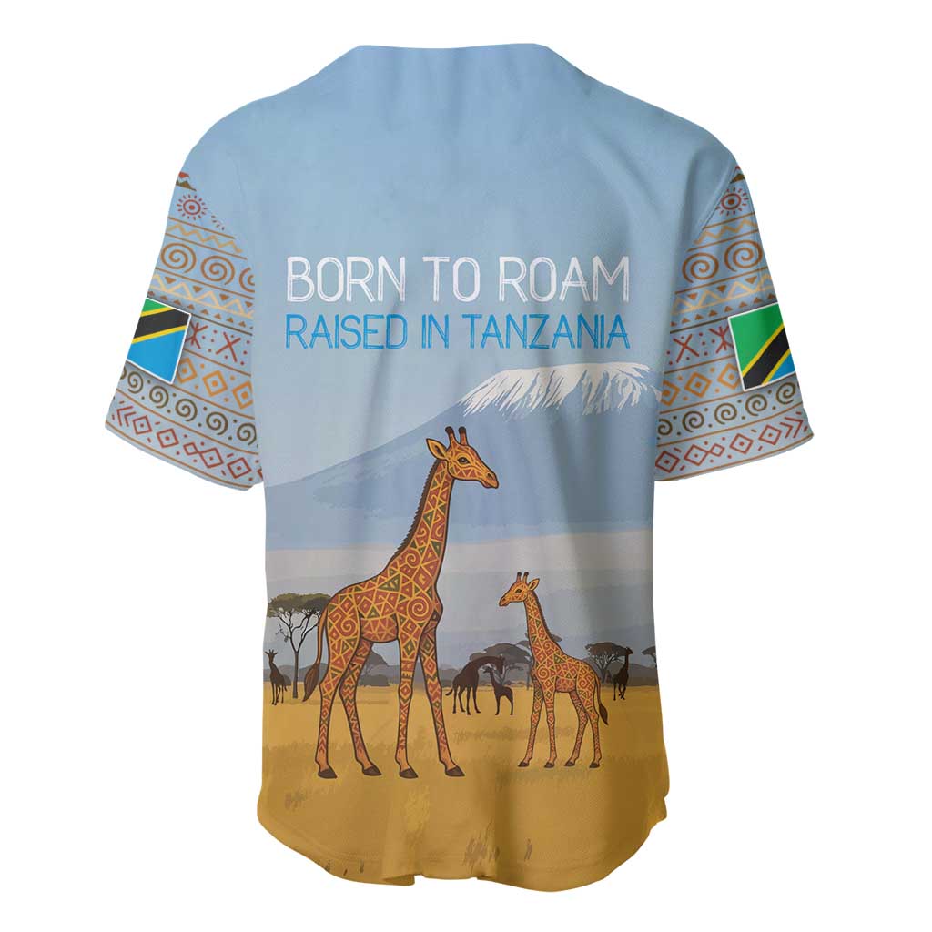Tanzania Safari Giraffe Baseball Jersey - Tribal Patterns and Mount Kilimanjaro Scene TS04