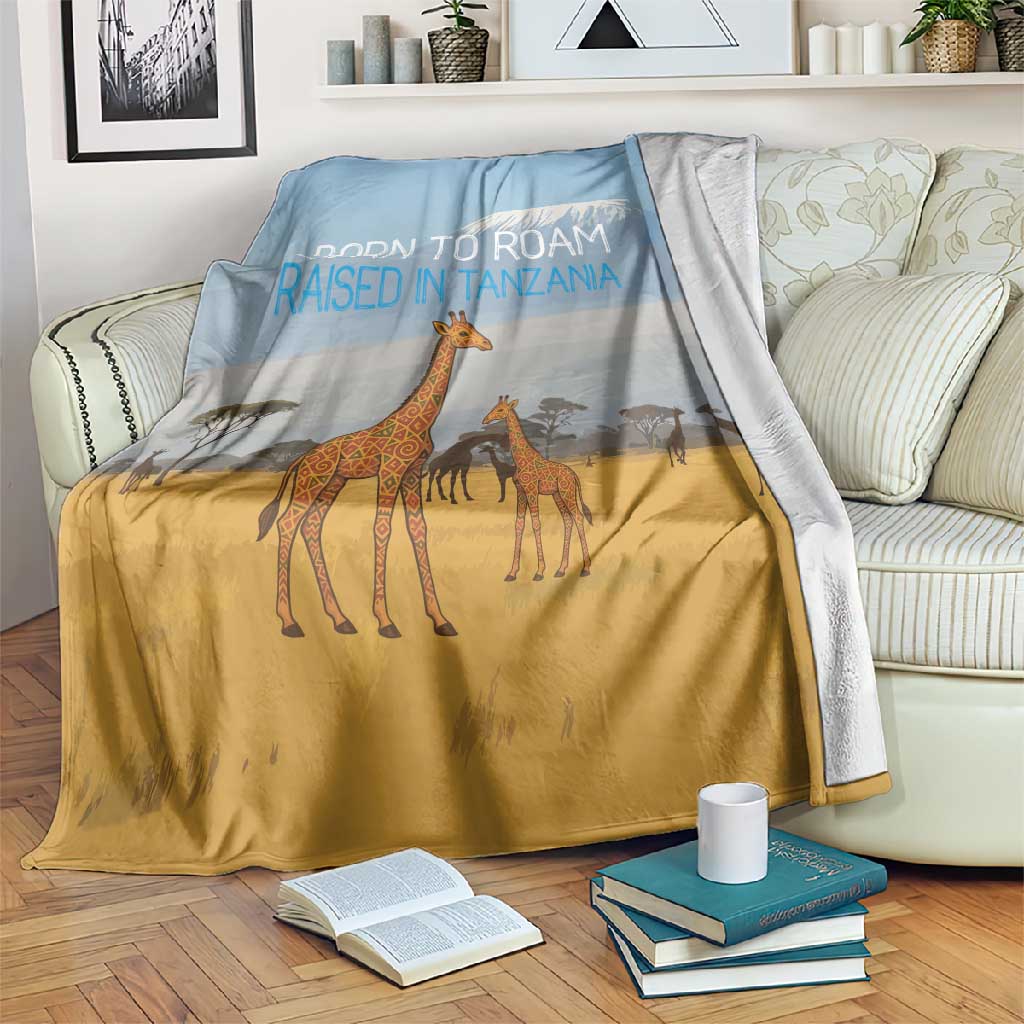 Tanzania Safari Giraffe Blanket - Tribal Patterns and Mount Kilimanjaro Scene TS04