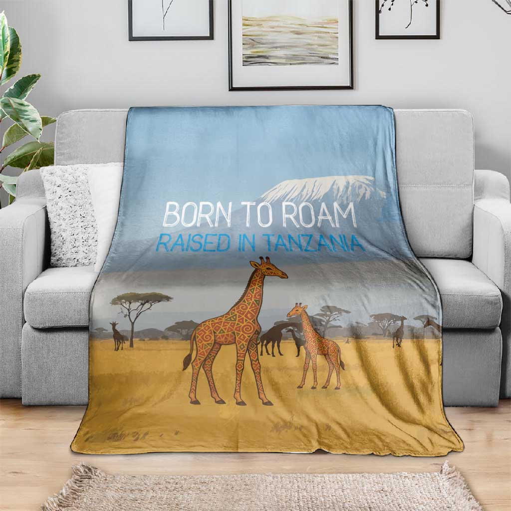 Tanzania Safari Giraffe Blanket - Tribal Patterns and Mount Kilimanjaro Scene TS04
