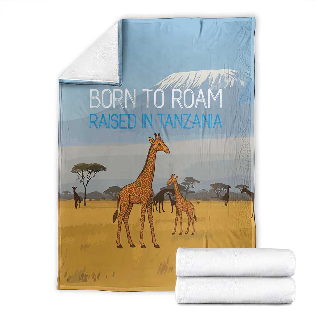 Tanzania Safari Giraffe Blanket - Tribal Patterns and Mount Kilimanjaro Scene TS04