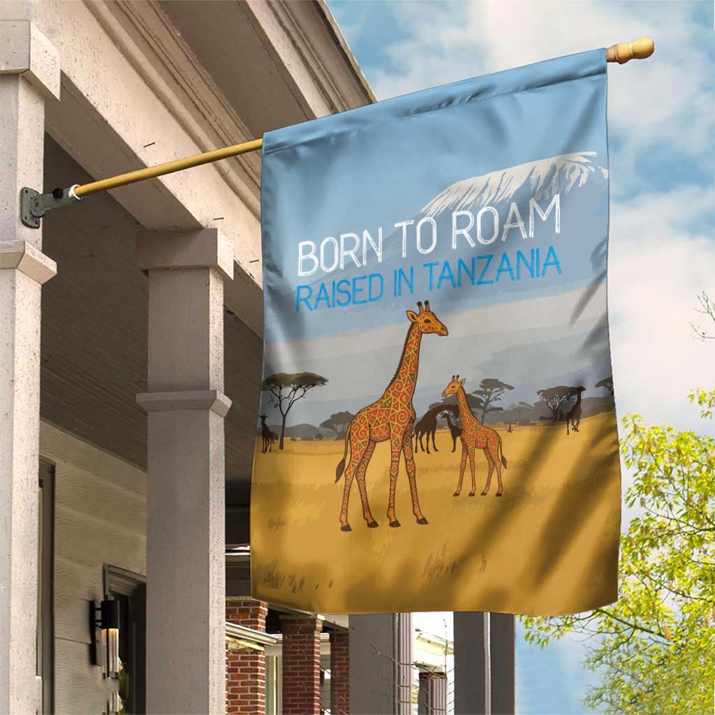 Tanzania Safari Giraffe Garden Flag - Tribal Patterns and Mount Kilimanjaro Scene TS04