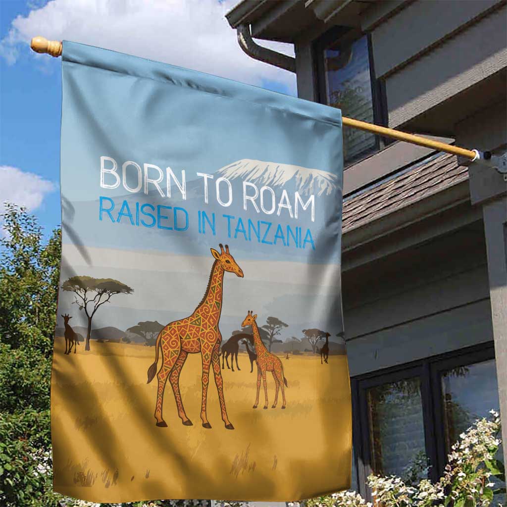 Tanzania Safari Giraffe Garden Flag - Tribal Patterns and Mount Kilimanjaro Scene TS04