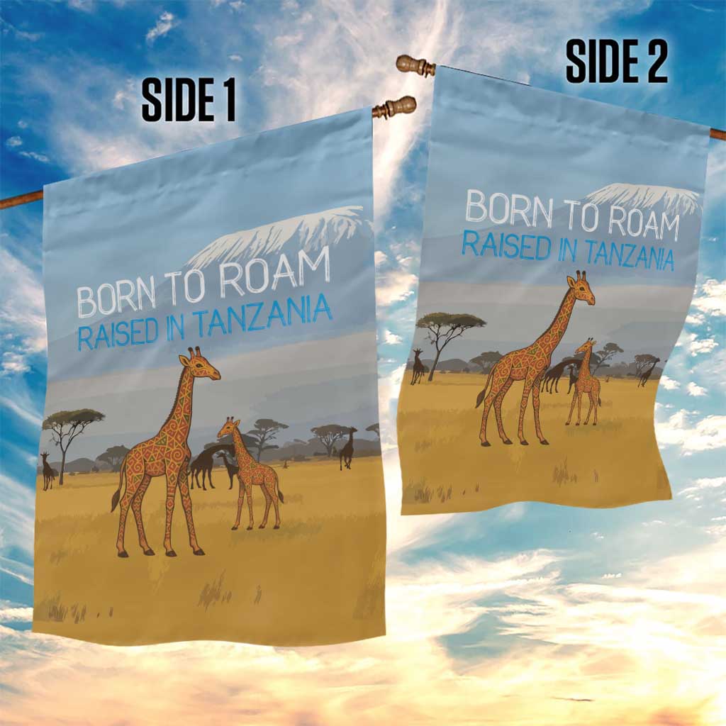 Tanzania Safari Giraffe Garden Flag - Tribal Patterns and Mount Kilimanjaro Scene TS04