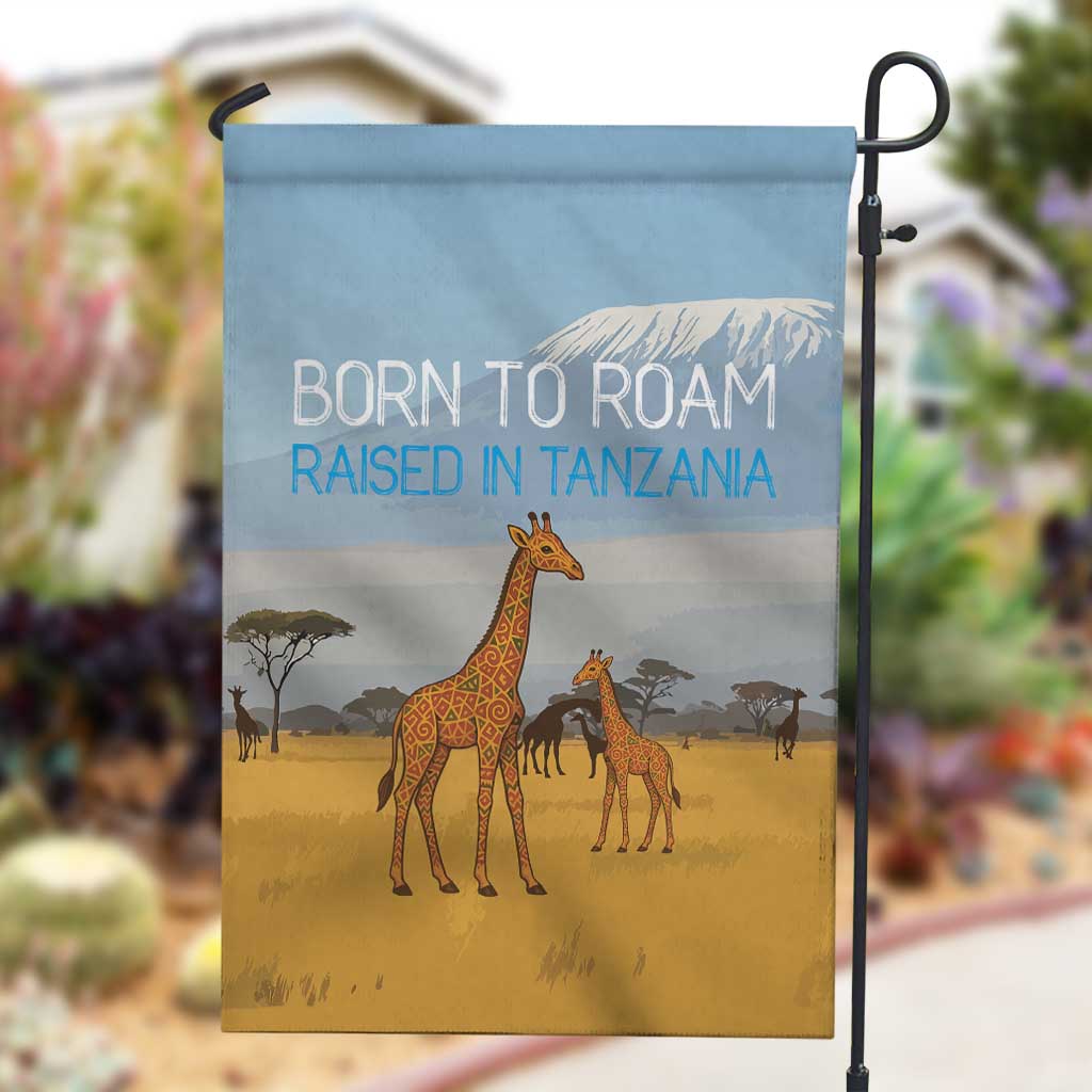 Tanzania Safari Giraffe Garden Flag - Tribal Patterns and Mount Kilimanjaro Scene TS04