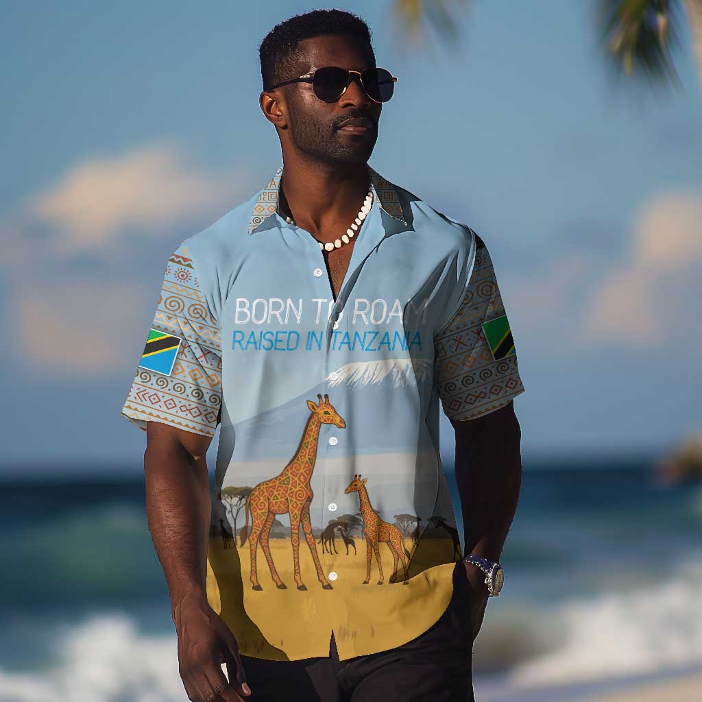 Tanzania Safari Giraffe Hawaiian Shirt - Tribal Patterns and Mount Kilimanjaro Scene TS04