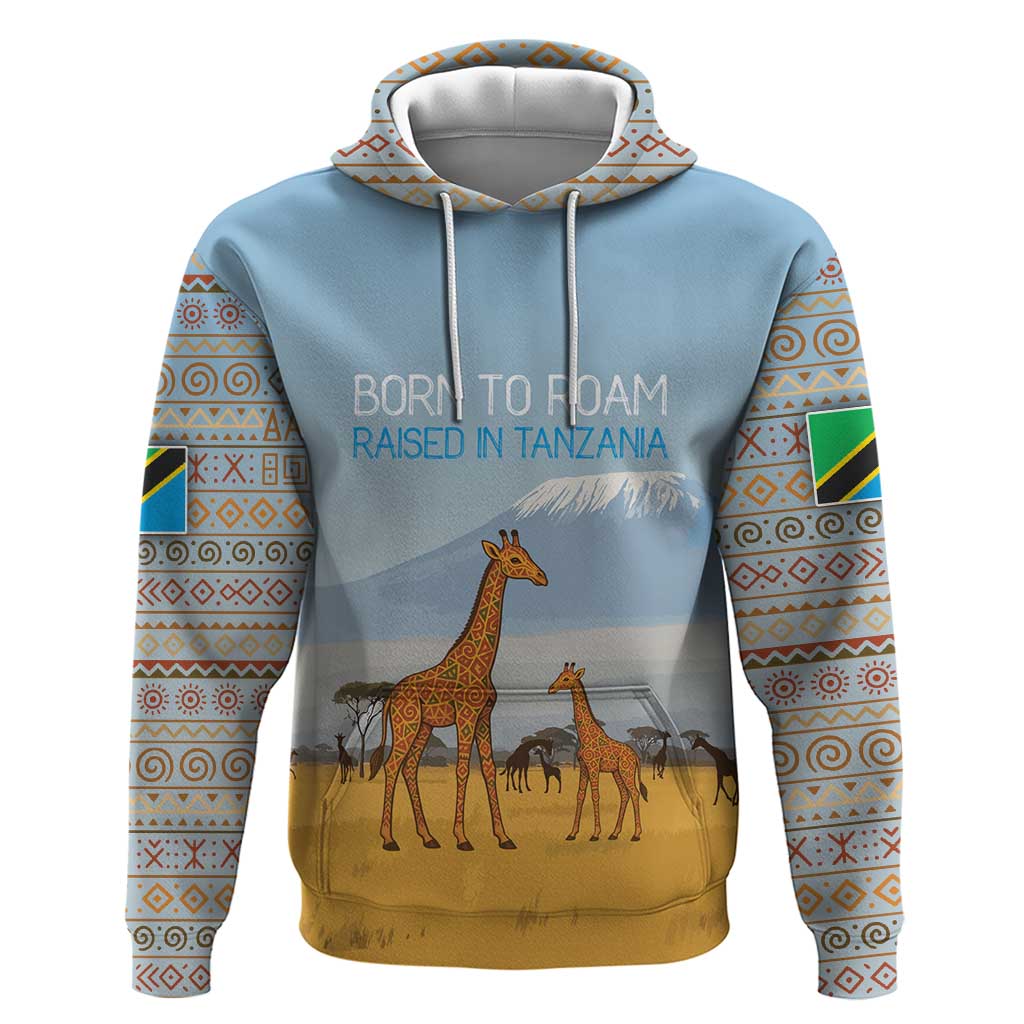 Tanzania Safari Giraffe Hoodie with Tribal Patterns and Mount Kilimanjaro Scene TS04