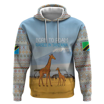 Tanzania Safari Giraffe Hoodie with Tribal Patterns and Mount Kilimanjaro Scene TS04