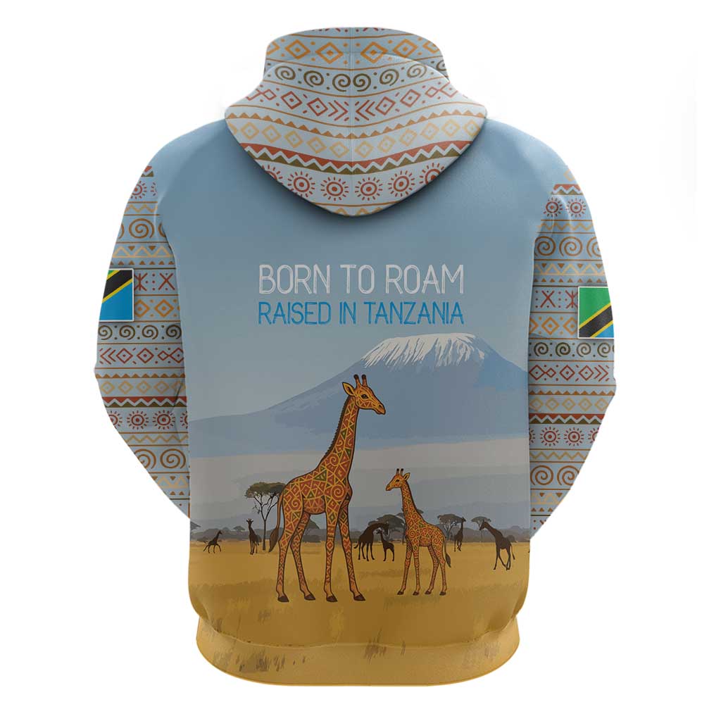 Tanzania Safari Giraffe Hoodie with Tribal Patterns and Mount Kilimanjaro Scene TS04