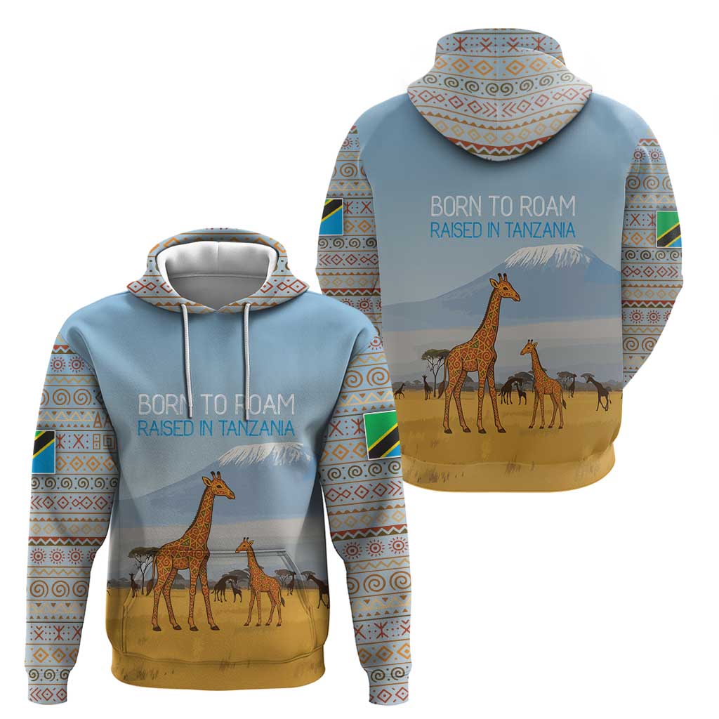 Tanzania Safari Giraffe Hoodie with Tribal Patterns and Mount Kilimanjaro Scene TS04