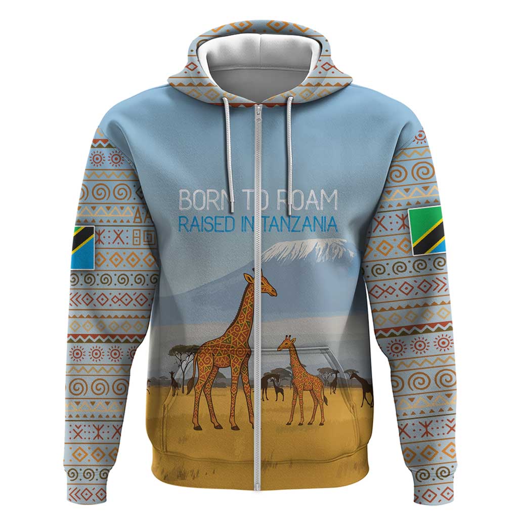 Tanzania Safari Giraffe Hoodie with Tribal Patterns and Mount Kilimanjaro Scene TS04