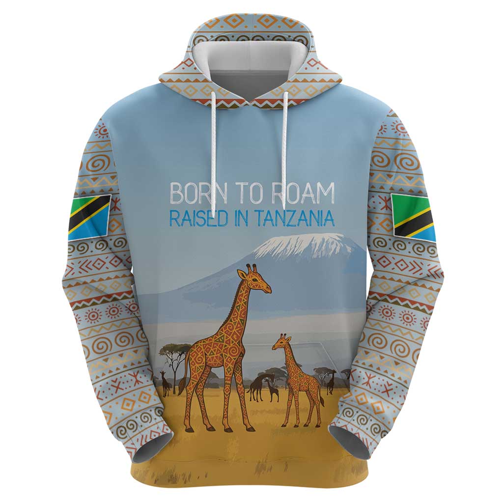 Tanzania Safari Giraffe Hoodie with Tribal Patterns and Mount Kilimanjaro Scene TS04