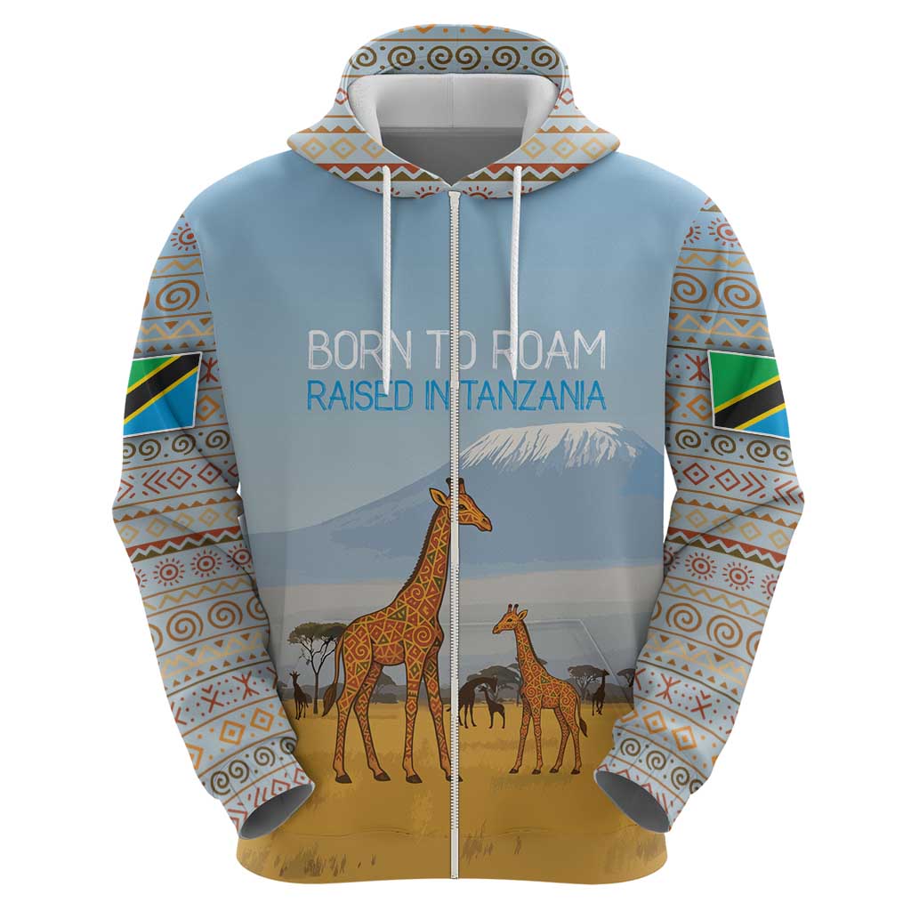 Tanzania Safari Giraffe Hoodie with Tribal Patterns and Mount Kilimanjaro Scene TS04