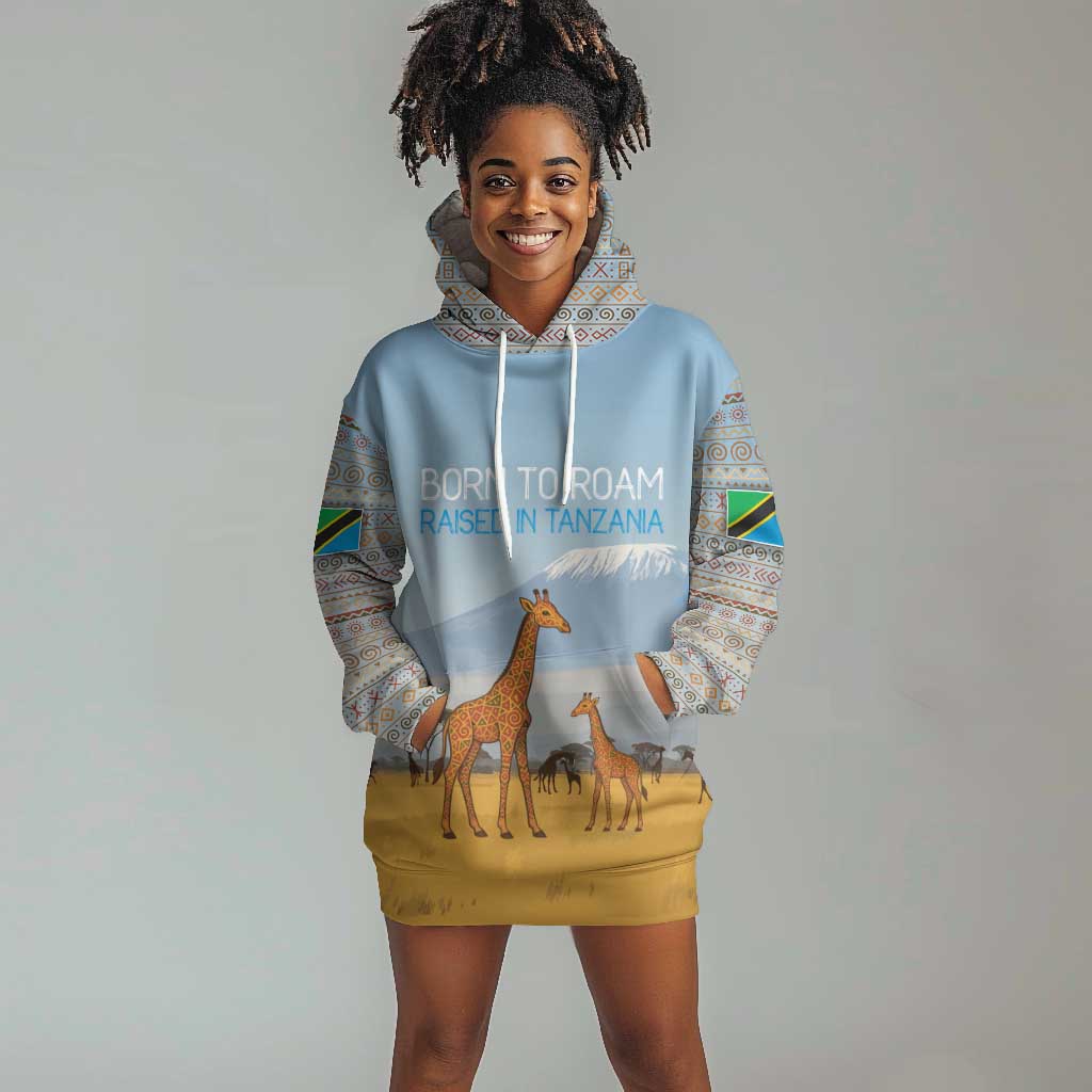 Tanzania Safari Giraffe Hoodie Dress - Tribal Patterns and Mount Kilimanjaro Scene TS04