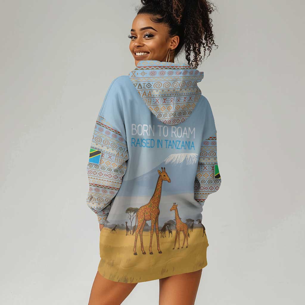 Tanzania Safari Giraffe Hoodie Dress - Tribal Patterns and Mount Kilimanjaro Scene TS04