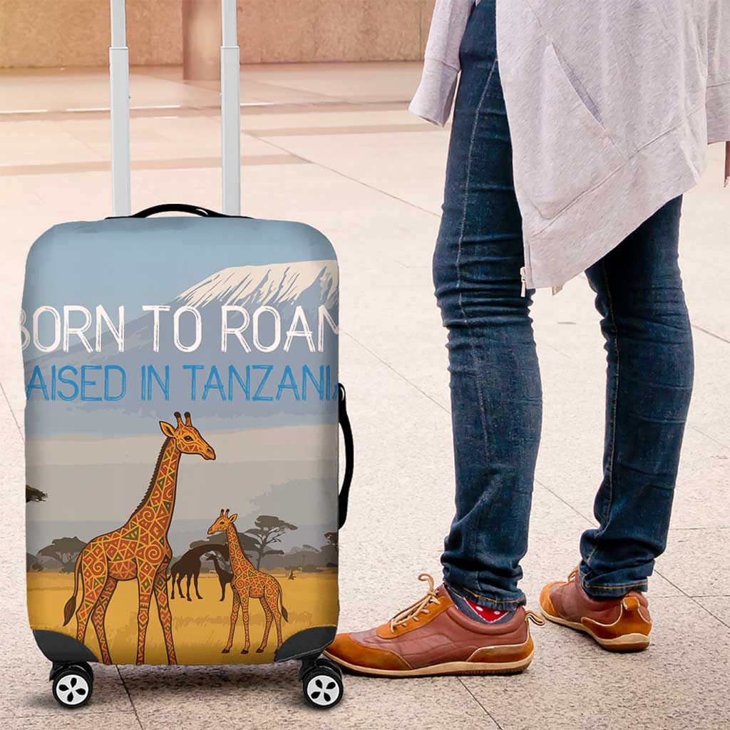 Tanzania Safari Giraffe Luggage Cover with Tribal Patterns and Mount Kilimanjaro Scene TS04