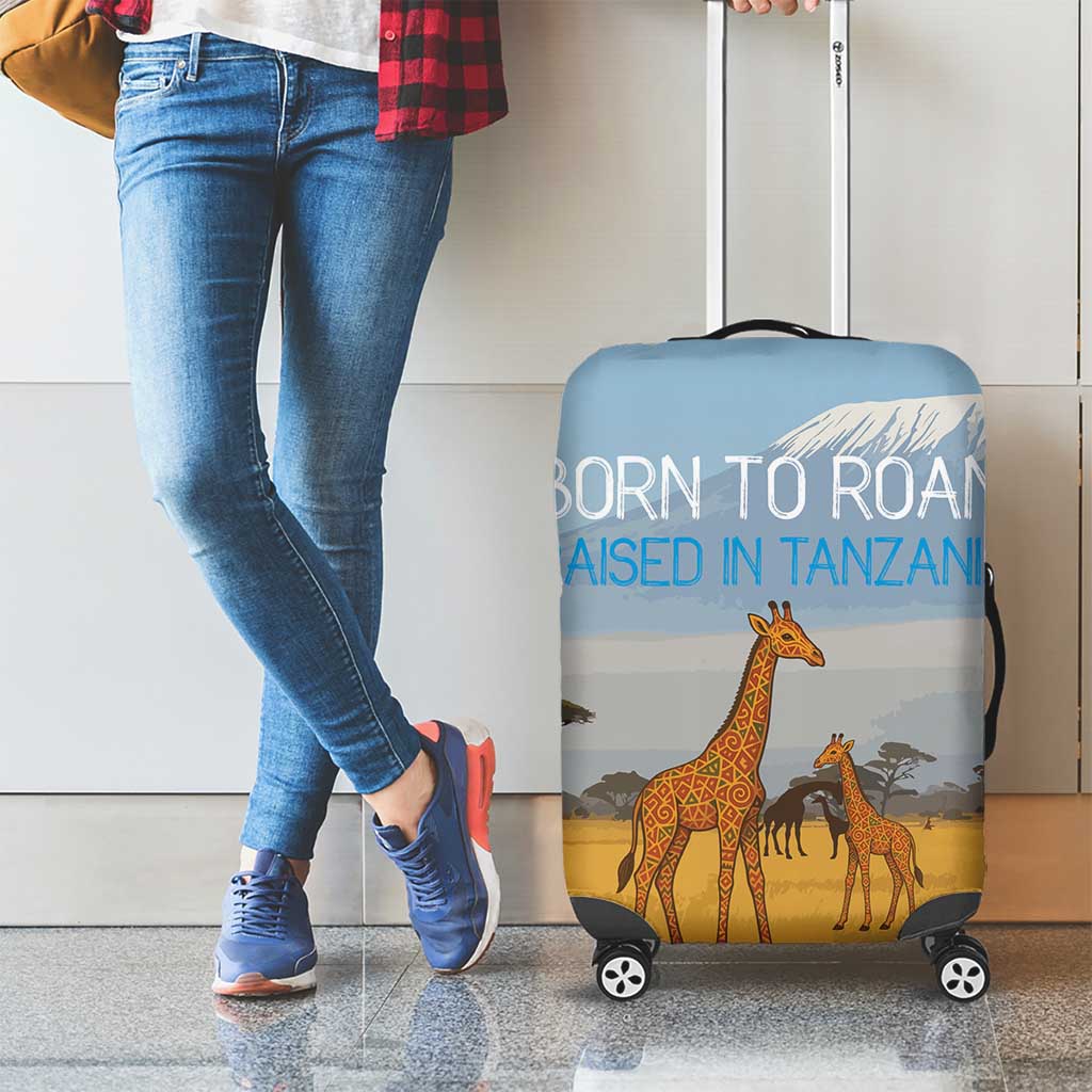 Tanzania Safari Giraffe Luggage Cover with Tribal Patterns and Mount Kilimanjaro Scene TS04