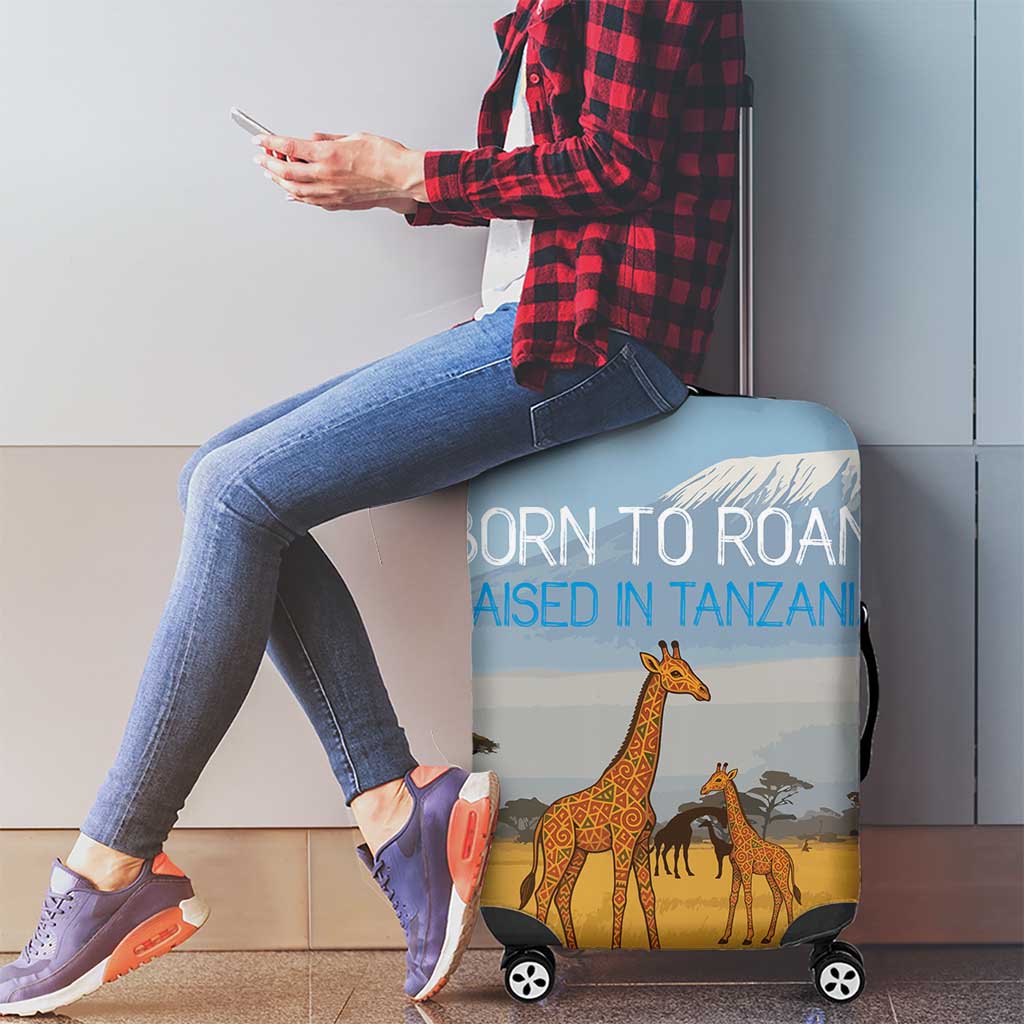 Tanzania Safari Giraffe Luggage Cover with Tribal Patterns and Mount Kilimanjaro Scene TS04