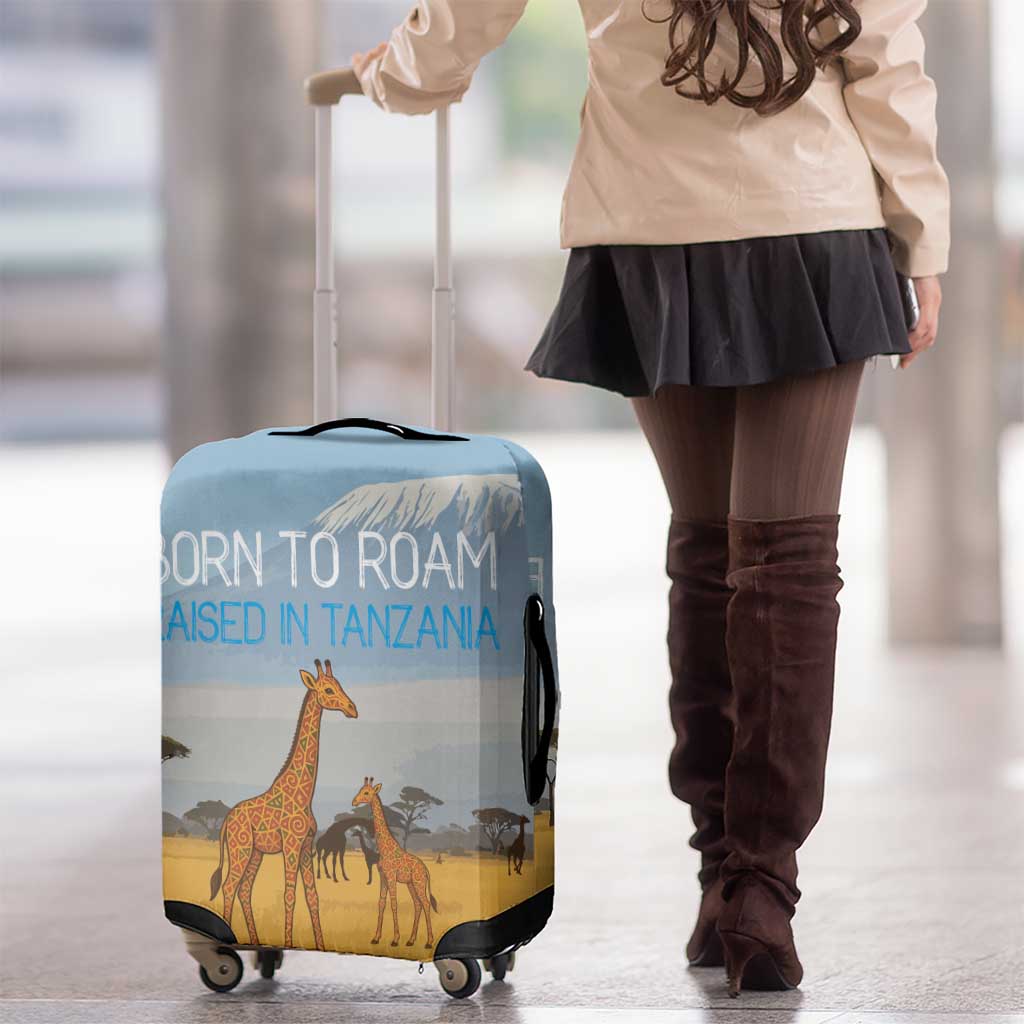 Tanzania Safari Giraffe Luggage Cover with Tribal Patterns and Mount Kilimanjaro Scene TS04