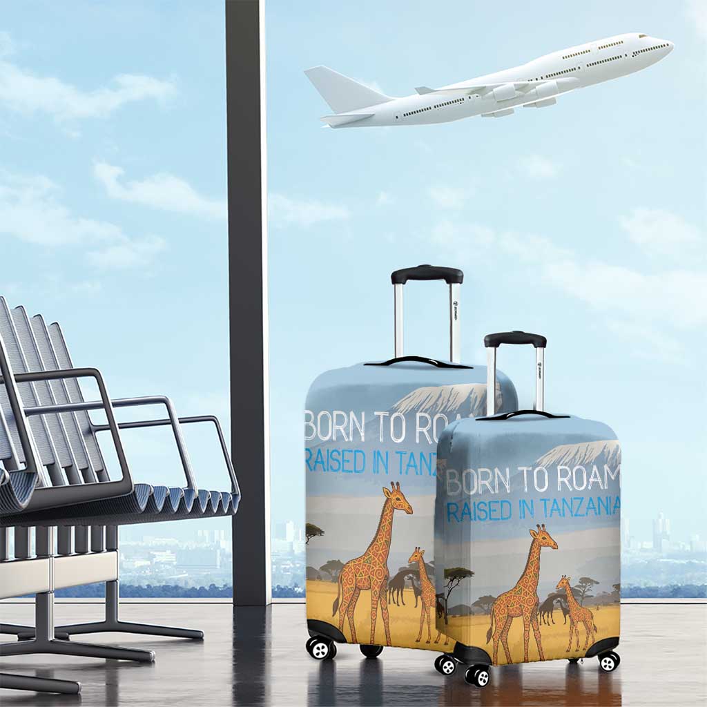 Tanzania Safari Giraffe Luggage Cover with Tribal Patterns and Mount Kilimanjaro Scene TS04