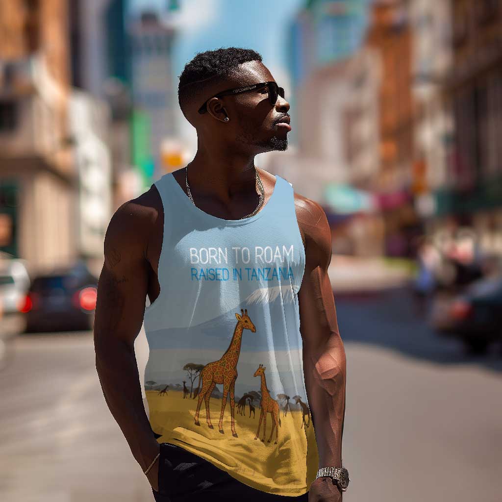 Tanzania Safari Giraffe Men Tank Top - Tribal Patterns and Mount Kilimanjaro Scene TS04