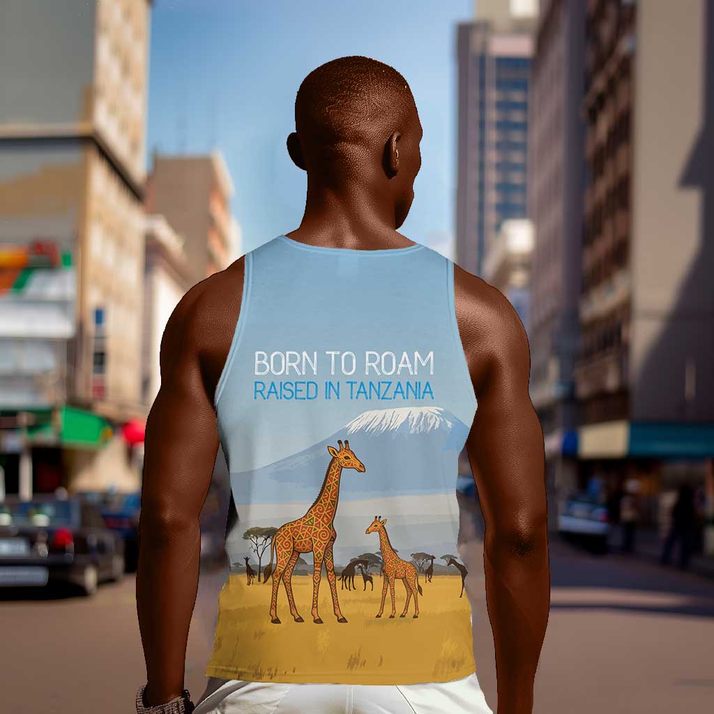 Tanzania Safari Giraffe Men Tank Top - Tribal Patterns and Mount Kilimanjaro Scene TS04
